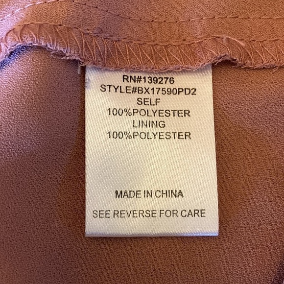 Black Rainn | Blush Polka Dot Blouse Neck Bow Tie Chiffon Overlay Plus Size 2X - Picture 4 of 6